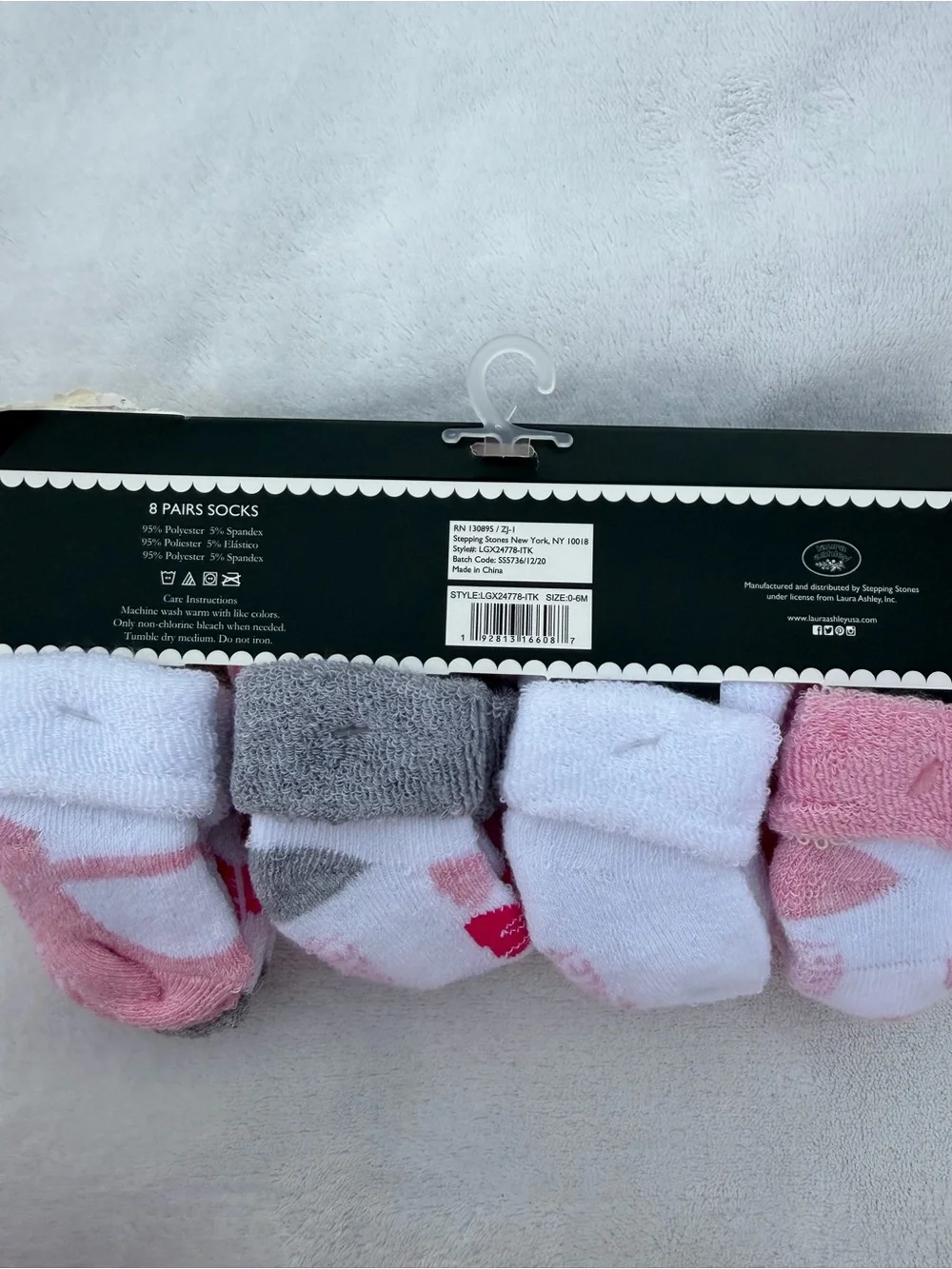 Laura Ashley 8 Pairs Baby Socks Set in Pink, Gray and White